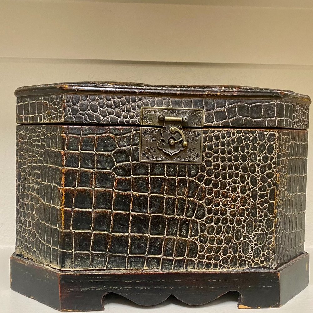 Decorative Wooden Chest with Faux Alligator Finish